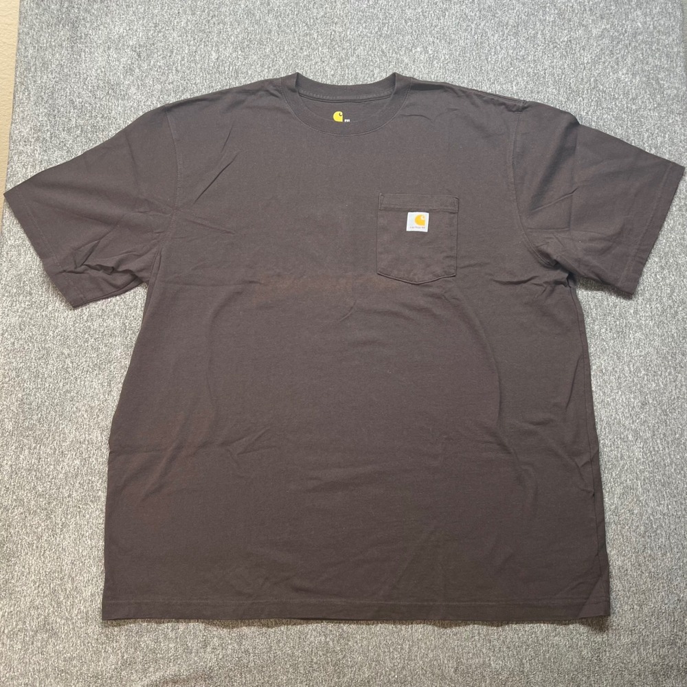 Carhartt Mens K87 DKB Workwear Pocket T-Shirt Dark Brown 2XL Original Fit Cotton - Picture 2 of 8